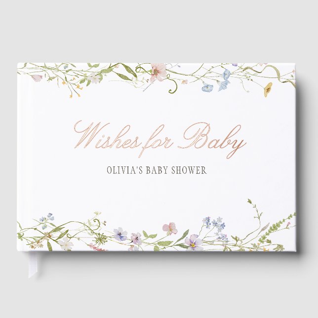 Spring Floral Border Baby Shower Foil Guest Book (Front)