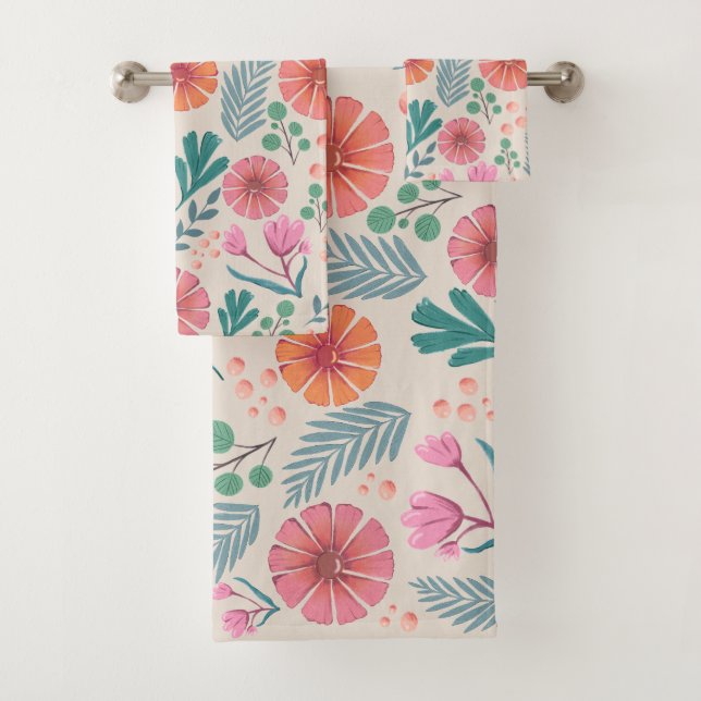 Spring Floral Botanical Pattern Colorful Towel Set (Insitu)