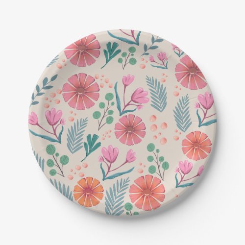 Spring Floral Botanical Pattern Paper Plate