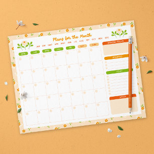 Spring Floral Bouquet Monthly Monday Start Planner Notepad