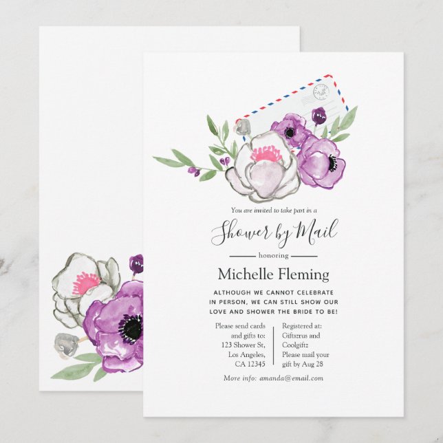 Spring Floral Bridal or Baby Shower by Mail Invitation (Front/Back)