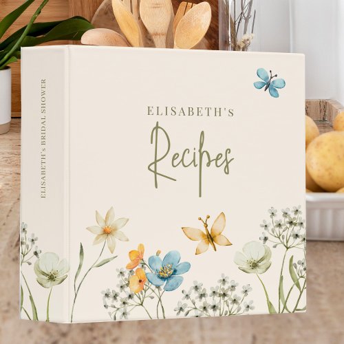 Spring floral bridal shower cookbook recipes 3 ring binder