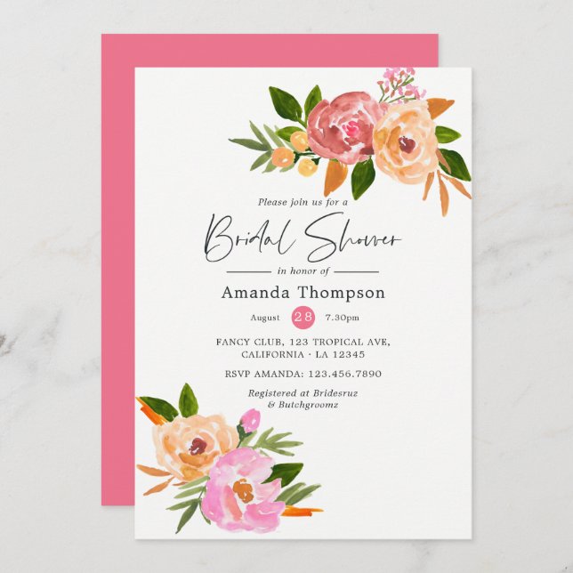 Spring Floral Bridal Shower Invitation (Front/Back)