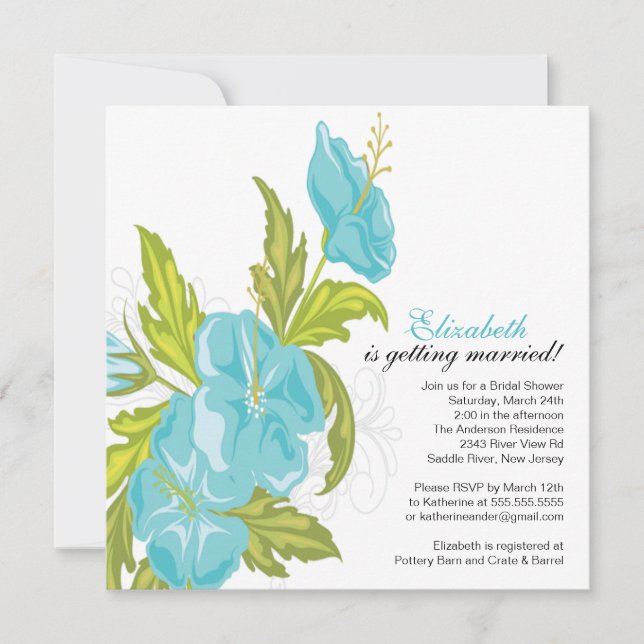 Spring Floral Bridal Shower Invitation Turquoise (Front)