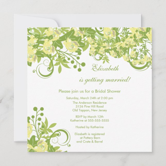 Spring Floral Bridal Shower Invitation Yellow (Front)