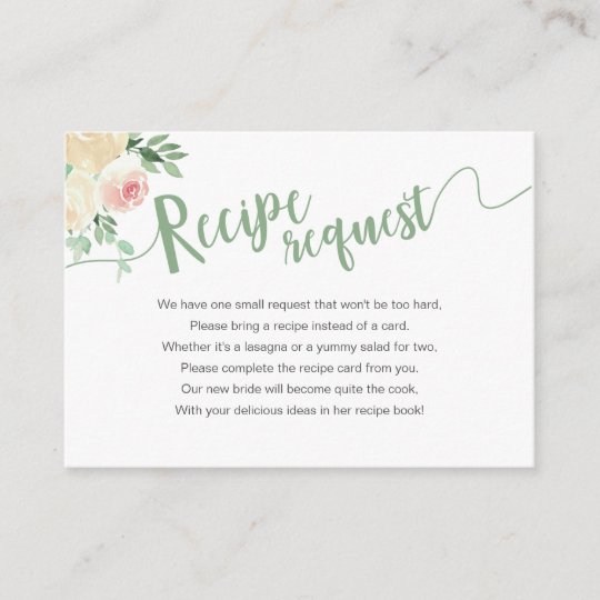 Spring Floral Bridal Shower Recipe Request Enclosure Card