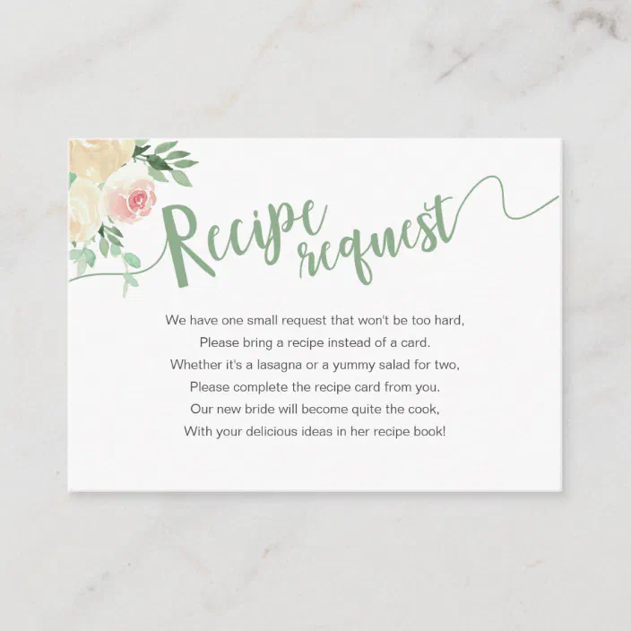 Spring Floral Bridal Shower Recipe Request Enclosure Card Zazzle Com