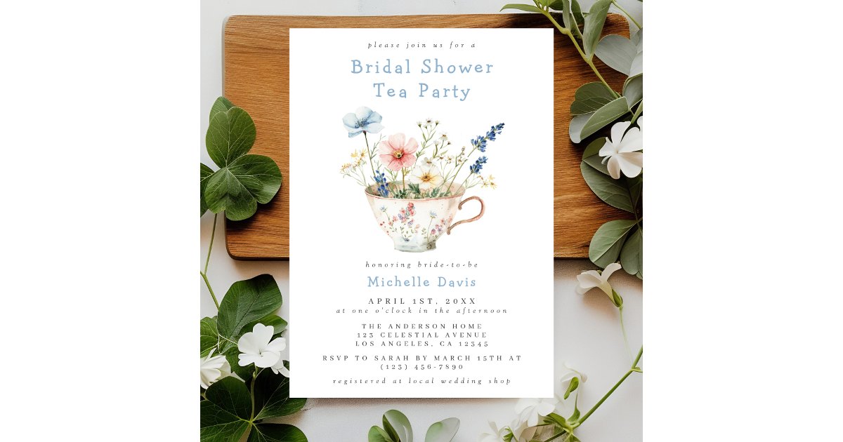 Spring Tea Invitation Spring Floral Bridal Shower Tea Party Invitation | Zazzle