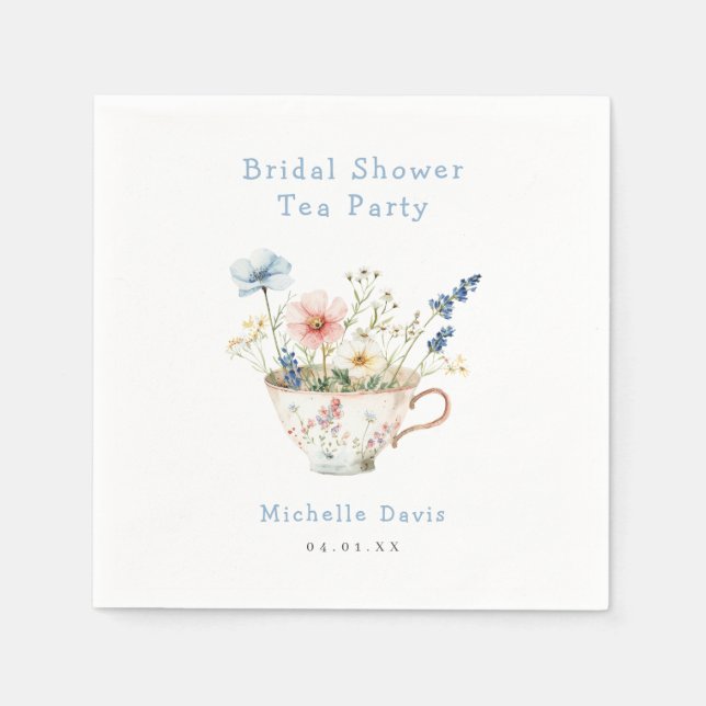 Spring Floral Bridal Shower Tea Party Napkins (Front)
