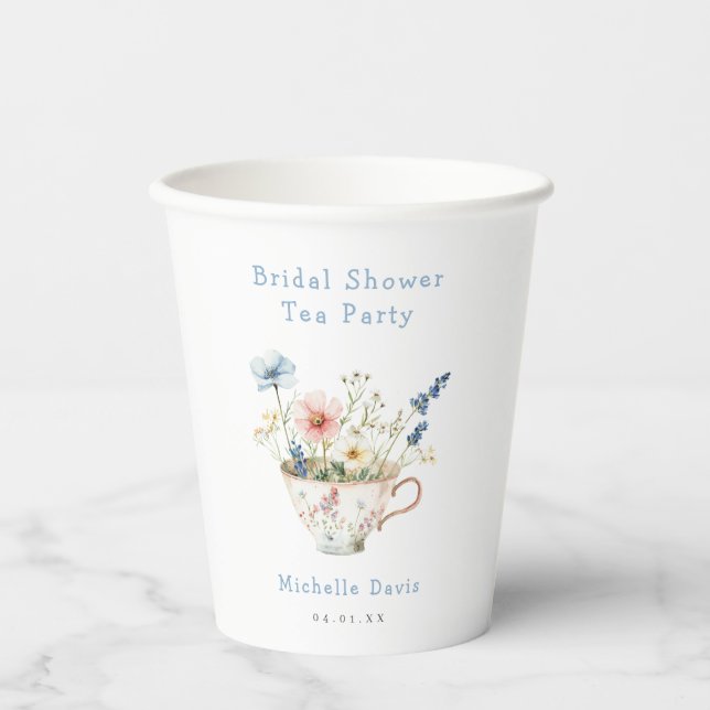 Spring Floral Bridal Shower Tea Party Paper Cups (Front)