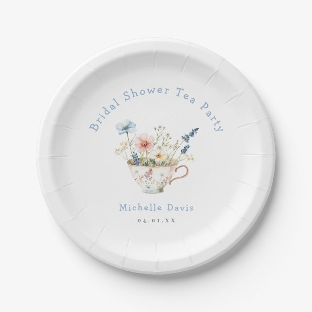 Spring Floral Bridal Shower Tea Party Paper Plates (Front)