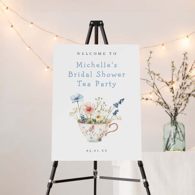 Spring Floral Bridal Shower Tea Party Welcome Sign (In Situ (Stand))