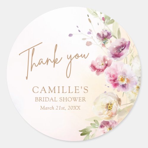 Spring Floral Bridal Shower Thank you Classic Round Sticker