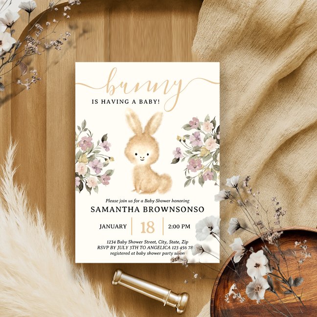 Spring Floral Bunny Baby Shower Invitation