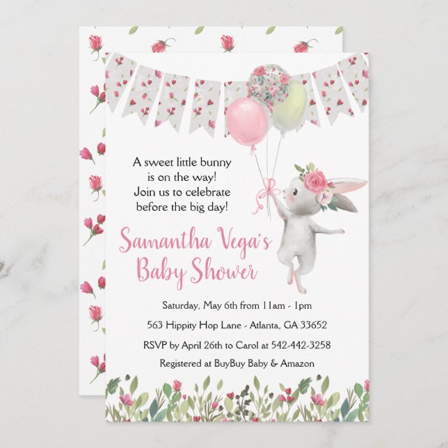 Spring Floral Bunny Baby Shower Invitation (Front/Back)