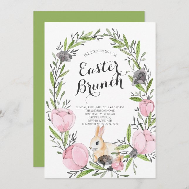 Spring Floral Bunny Easter Invitation (Front/Back)