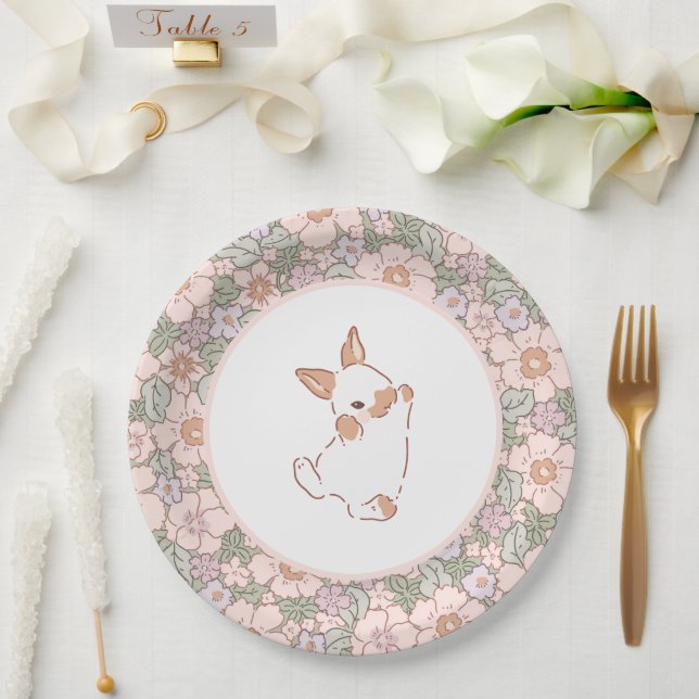 Spring Floral Bunny Easter-Themed Paper Plates (Wedding)