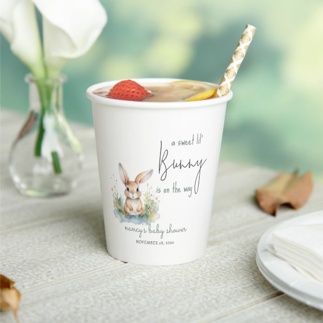 Spring Floral Bunny Neutral Baby Shower Paper Cups (Insitu)