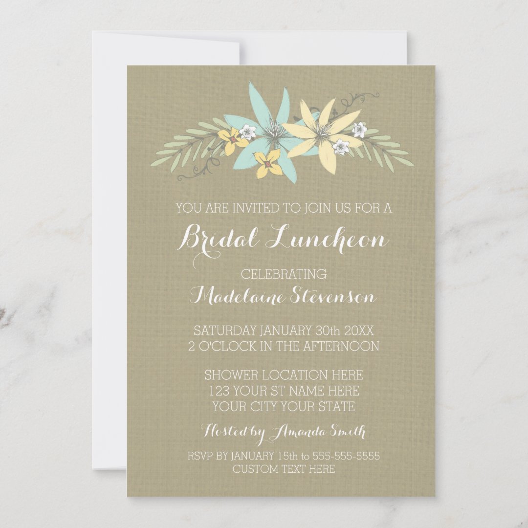Spring Floral Burlap Bridal Lunch Invitations Zazzle