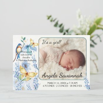 Spring Floral Butterfly Baby Photo Announcement by sunnysites at Zazzle