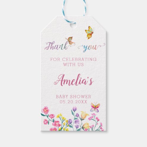 Spring Floral Butterfly Baby Shower Favor Gift Tags