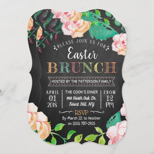 Spring Floral Chalkboard Easter Brunch Invitation