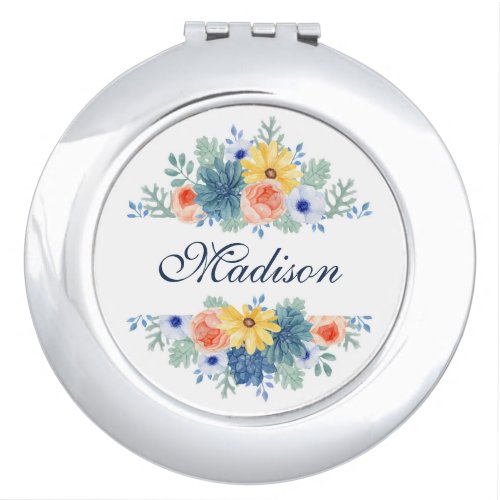 Spring Floral Chic Modern Personalized Name Compact Mirror