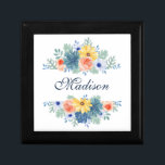 Spring Floral Chic Modern Personalized Name Gift Box<br><div class="desc">This modern design features a spring floral in pretty coral, yellow, teal and navy blue with your personalized name. Personalize by editing the text in the text box provided. #floral #flowers #botanical #personalized #name #modern #chic #stylish #elegant #wedding #willyoumarryme #marryme #engagement #engagementringbox #jewelrybox #gifts #giftsforher #personalizedgifts #home #homedecor #decor #giftboxes...</div>