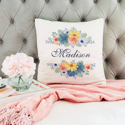 Spring Floral Chic Modern Personalized Name Throw Pillow