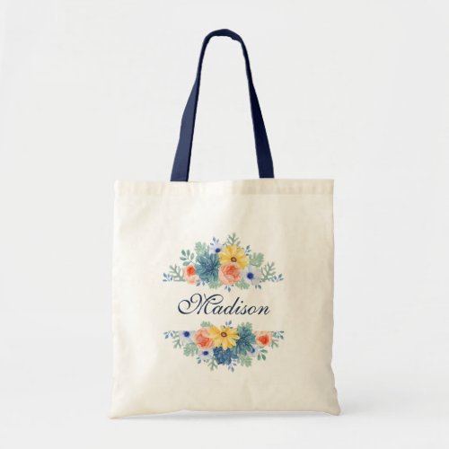 Spring Floral Chic Modern Personalized Name Tote Bag