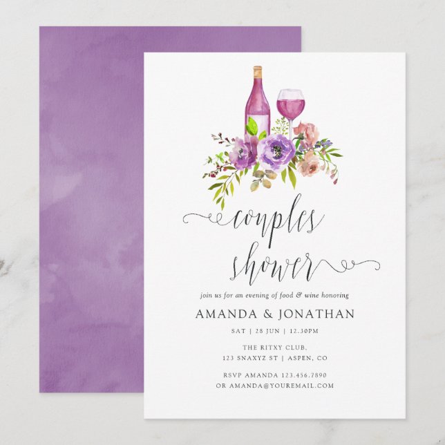 Spring Floral Couples Shower Wine Tasting Invitation (Front/Back)