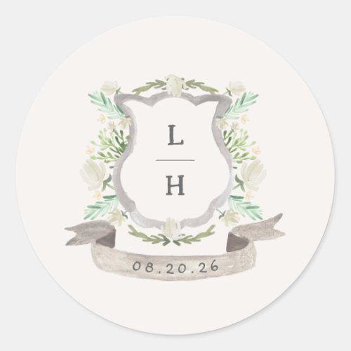 Spring Floral Crest Wedding Classic Round Sticker