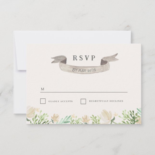 Spring Floral Crest Wedding RSVP Card (Front)