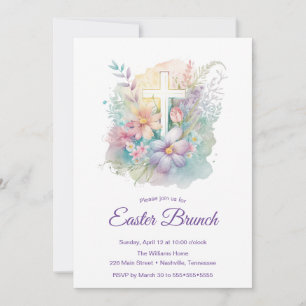 Spring Floral Cross Easter Brunch Invitation