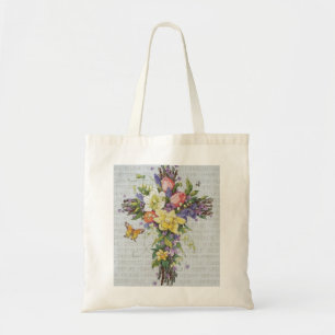 Spring Floral Cross  tote Bag
