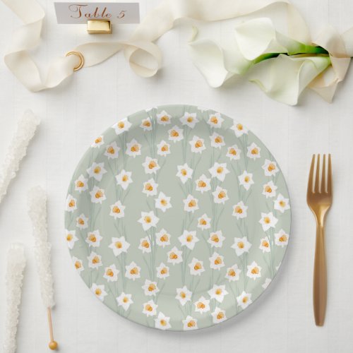 Spring Floral Daffodil and Tulip Pattern Paper Plates