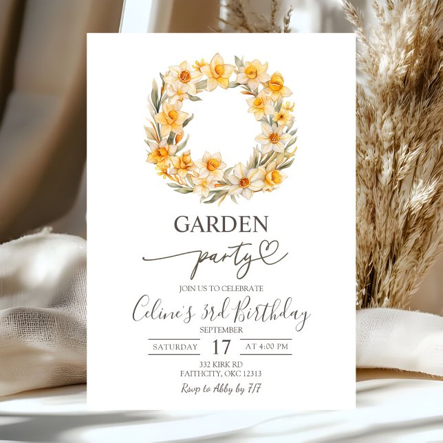 Spring Floral Daffodil Wreath Birthday Party Invitation (Creator Uploaded)