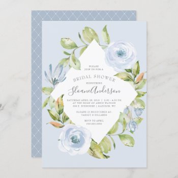 Spring Floral Diamond Dusty Blue Bridal Shower Invitation by ModernMatrimony at Zazzle