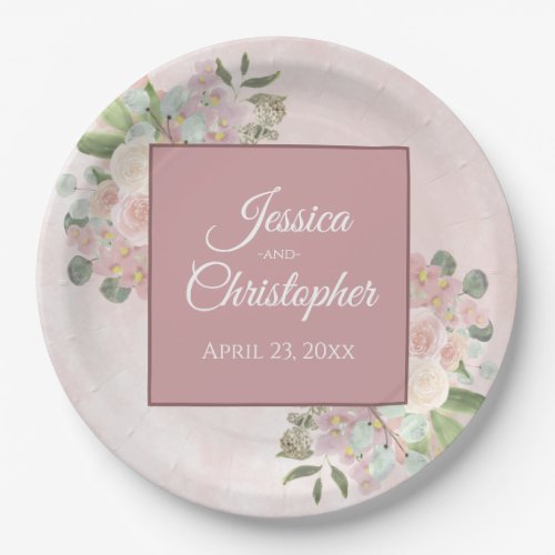 Spring Floral Dusty Rose Boho Watercolor Wedding Paper Plates