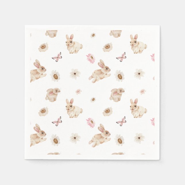 Spring Floral Easter Bunny Baby Shower Napkins (Front)