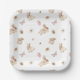 Spring Floral Easter Bunny Baby Shower Paper Plates