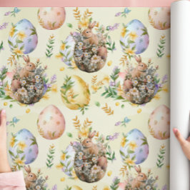 Spring Floral Easter Bunny Celebration Yellow Wrapping Paper