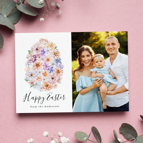 Spring Floral Easter Egg Photo Holiday Card