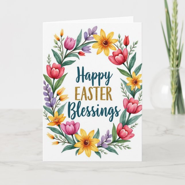 Spring Floral Easter Greeting Card (Front)