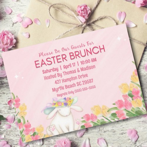 Spring Floral Easter Watercolor Bunny Brunch   Invitation