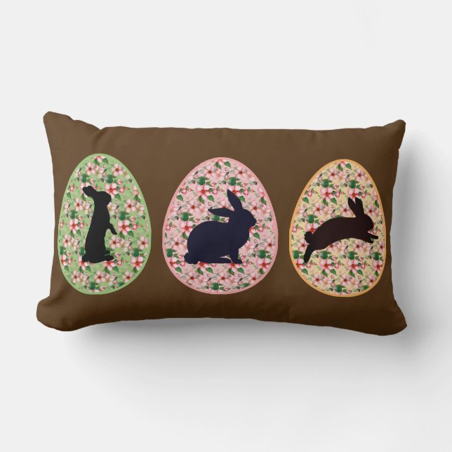 Spring Floral Egg & Easter Bunny silhouettes Lumbar Pillow (Front)