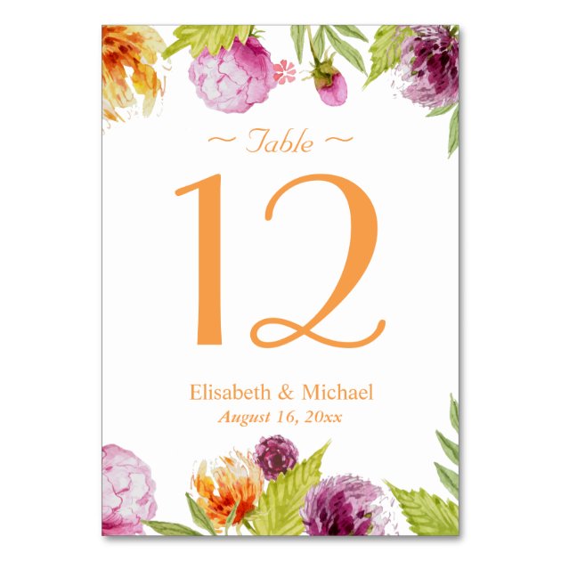 Spring Floral Elegant Chic Wedding Table Number