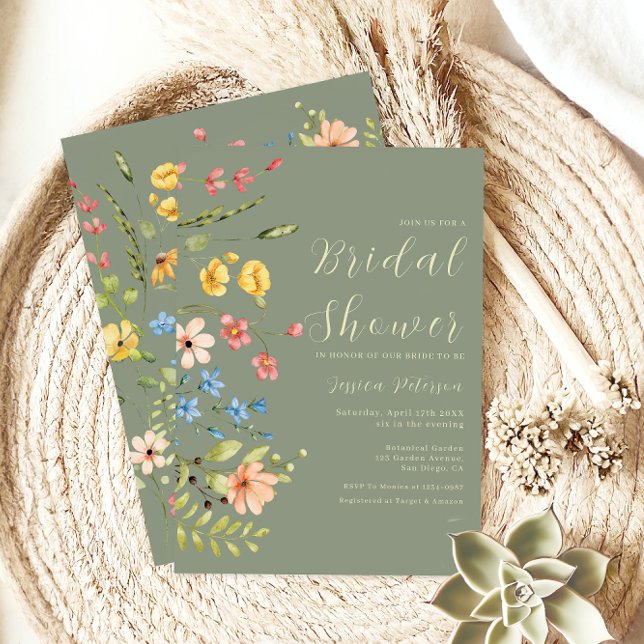 Spring Floral Elegant Sage  Garden Bridal Shower  Invitation (Creator Uploaded)