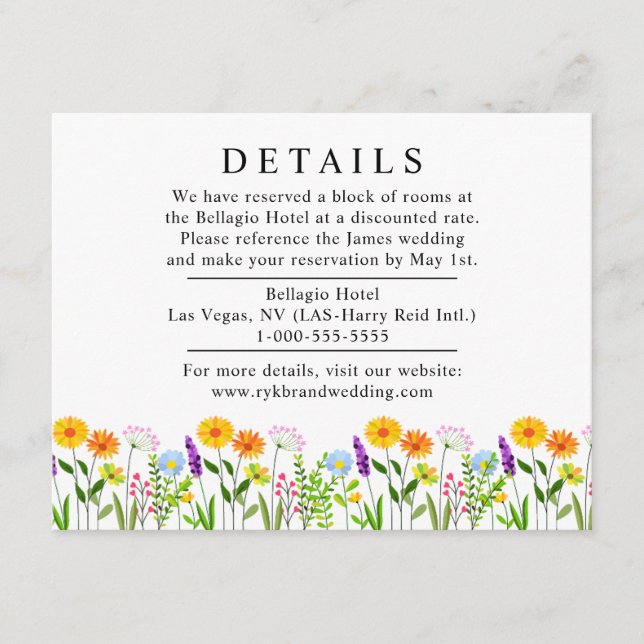 Spring Floral Elegant  Wedding Details Enclosure Card (Front)