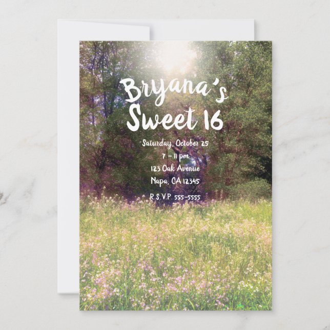 Spring Floral Enchanted Forest Trees Sweet 16 Invitation (Front)